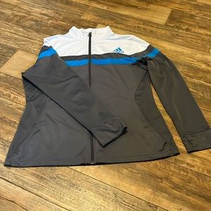 Women's Adidas Zip Up Jacket Blue, White, and Gray XL